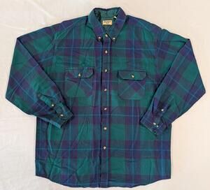 Vintage Hong Kong Northwest Blue Shirt Mens XL Green Plaid Long Sleeve Flannel